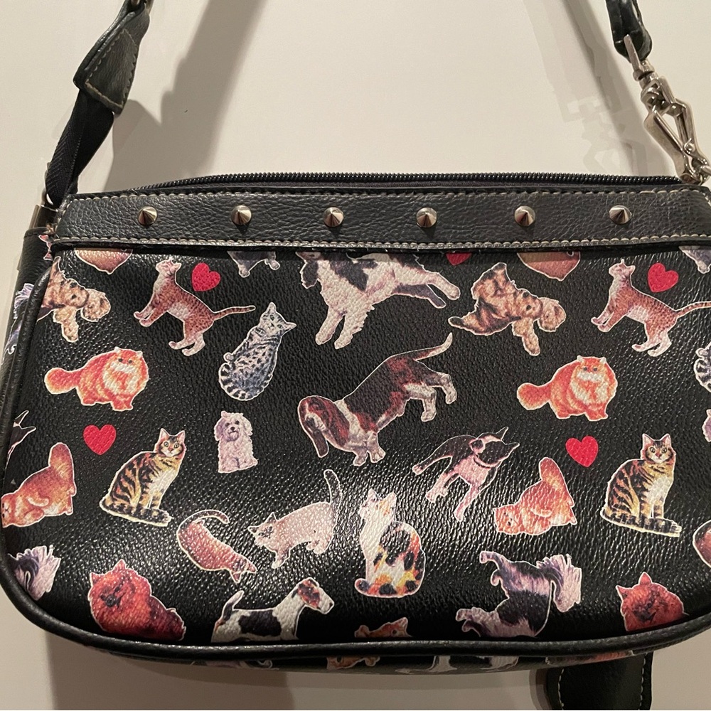 Dog/Cat Vintage Small Shoulder Bag (7x10) Black Vegan Leather pre owned - Picture 4 of 8